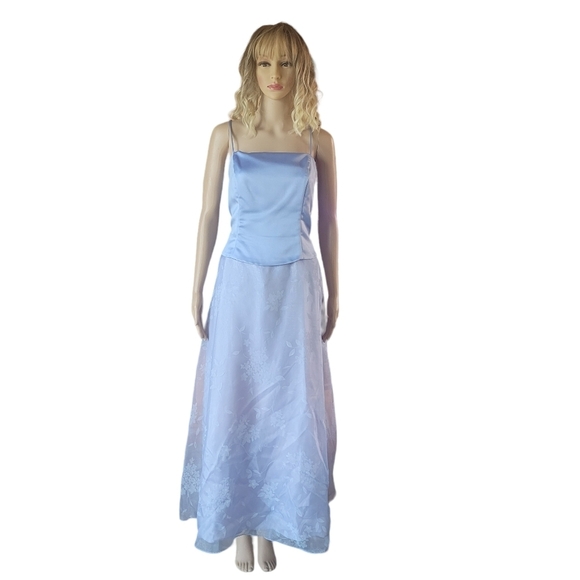 Vintage Be Smart Formal Dress Size 13/14 Metallic Blue Long Made in USA - Picture 1 of 9